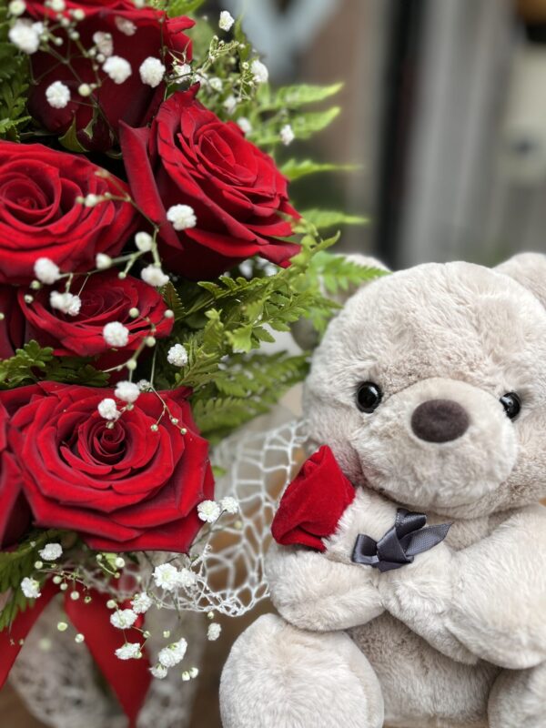 Pack Deleite: Ramo 12 rosas + Oso de Peluche