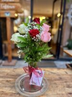 6 Rosas en Florero de Vidrio (Elige color)