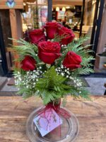 6 Rosas en Florero de Vidrio (Elige color)