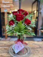 6 Rosas en Florero de Vidrio (Elige color)